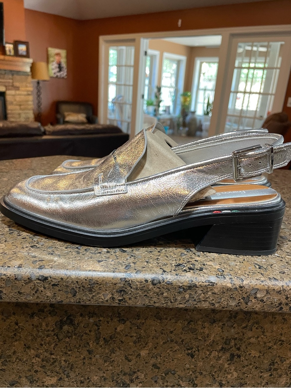 Franco Sarto Womens Giada Slingback Low Heel Loafers Metallic Silver Sz 9 Buckle - Picture 5 of 12